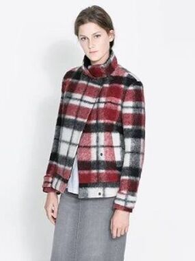 Zara Plaid Checked Wool Mohair Jacket Coat size M